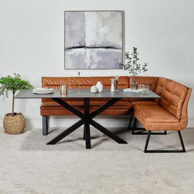 Woods Furniture Eastcote Black Dining Table 200cm and Industrial Tan Corner Bench