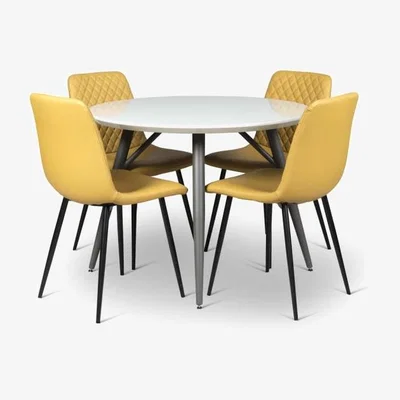 Woods Furniture Logan Round Dining Table Ripley Chairs x4 Mustard