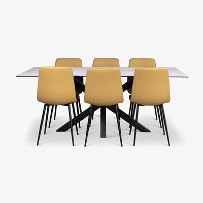Woods Furniture Eastcote Dining Table 200cm Ripley Chairs x6 Mustard