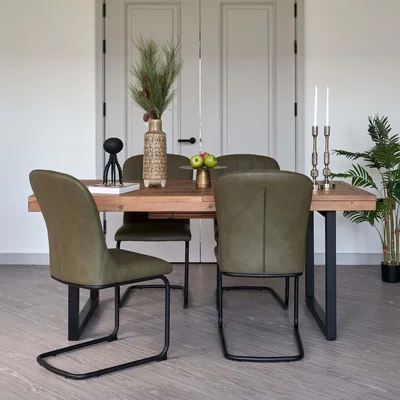 Woods Furniture Adelaide 180-240cm Extending Dining Table with 4 Firenza Chairs in Olive