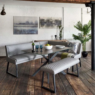 Woods Furniture Dante Dark Grey 135cm Dining Table with Corner Bench LHF and Low Bench