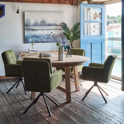 Woods Furniture Hampton Round Dining Table with 4 Parma Chairs in Dark Green