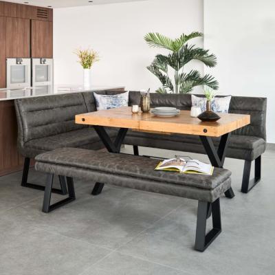 Woods Furniture Urban 140-180cm Extending Dining Table with Industrial Corner Bench and Low Bench in Grey