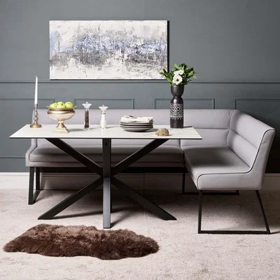 Woods Furniture Eastcote White 150cm Dining Table and Paulo Corner Bench LHF - Grey