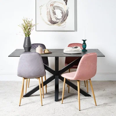 Woods Furniture Eastcote Black 150cm Dining Table and Archie Wood Effect Leg Dining Chairs PinkGrey