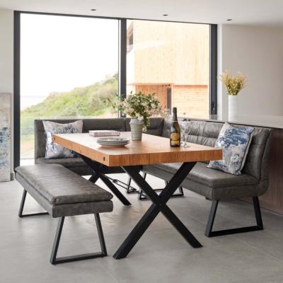 Woods Furniture Urban 180cm Dining Table with Industrial Corner Bench and Low Bench in Grey