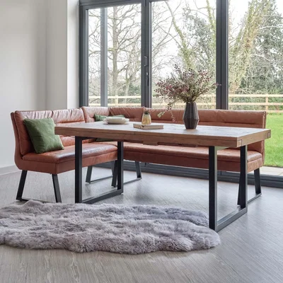 Woods Furniture Adelaide 180-240cm Extending Dining Table with Industrial Corner Bench in Tan