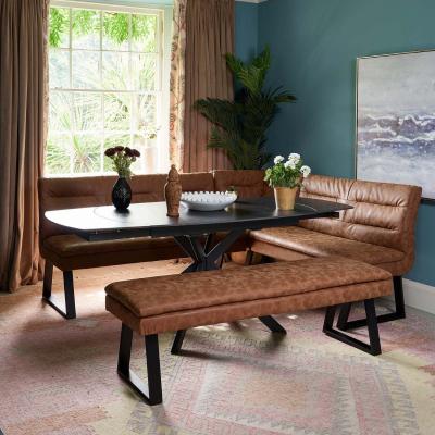 Woods Furniture Toscana Black Motion Table with Industrial Corner Bench and Industrial Low Bench - Tan