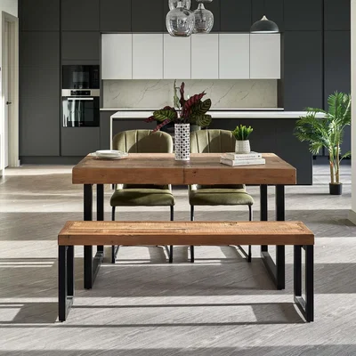 Woods Furniture Adelaide 140-180cm Extending Dining Table with 2 Firenza Chairs in Olive and Adelaide 140cm Bench