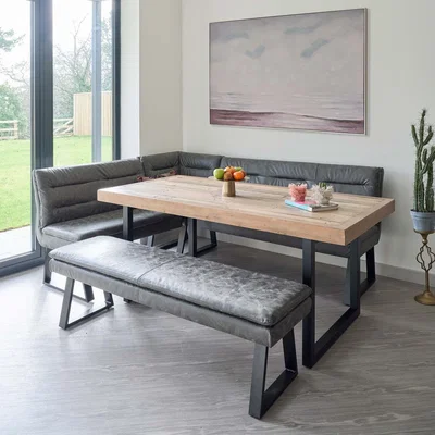 Woods Furniture Adelaide 180cm Dining Table with Industrial Corner Bench in Grey and 158cm Flat Bench