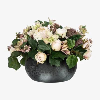 Amara rtfact - Hydrangea Mix Arrangement In Grey Bowl - Vintage Pink