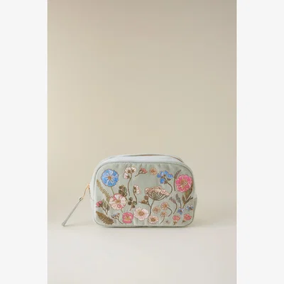 Anthropologie Elizabeth Scarlett Pressed Flowers Embroidered Velvet Makeup Bag