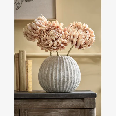 Cox and Cox Three Sumptuous Faux Chrysanthemum Stems - Mocha