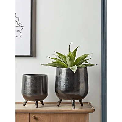 Cox and Cox Two Textured Standing Planters - Black