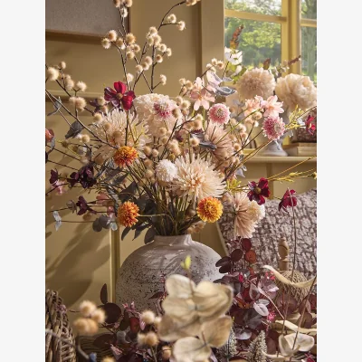 Cox and Cox Three Faux Chrysanthemum Stems - Mocha