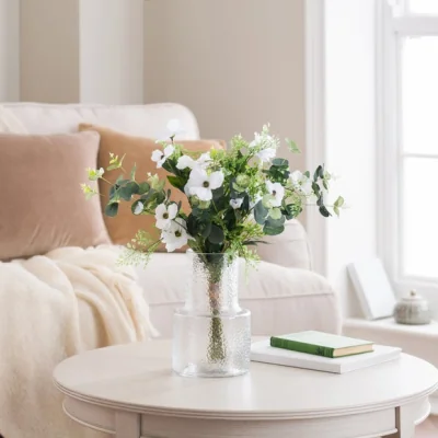 Dunelm Artificial White Butterfly Ranunculus & Fern Bouquet