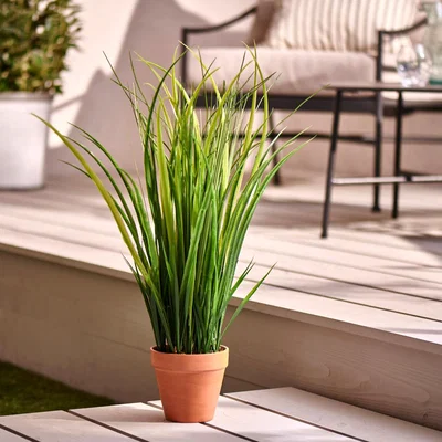 Dunelm Artificial Grass in Terracotta Plant Pot Dark Green