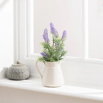 Dunelm Artificial Lavender in Cream Ceramic Jug Purple