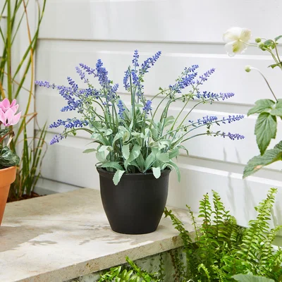 Dunelm Artificial Lavender in Black Plant Pot