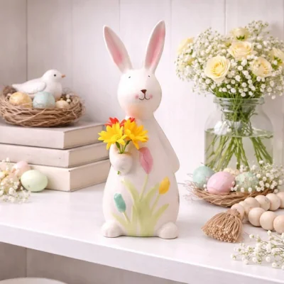 Dunelm Eggstraordinary Gift Co. Ceramic Bunny Holding Flowers Ornament