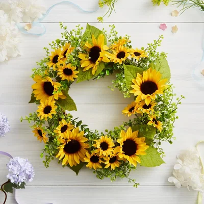 Dunelm Artificial Yellow Sunflower Wreath Yellow