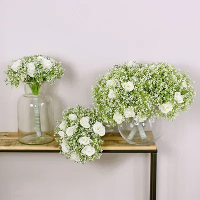 Dunelm Cream Rose and Gypsophila Bouquet 6 pack Off-White