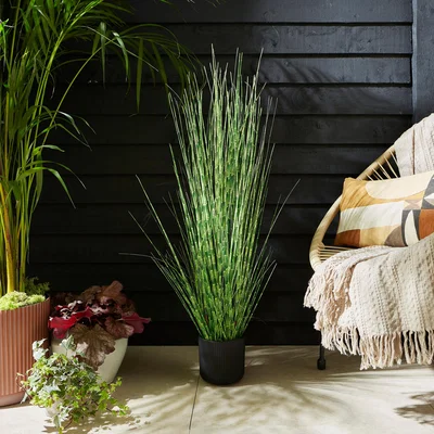 Dunelm Artificial Snake Grass in Black Terracotta Pot Green