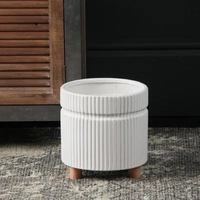Dunelm White Ribbed Planter with Feet 22cm x 21cm White