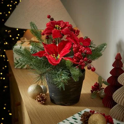 Dunelm Artificial Poinsettia Potted Plant