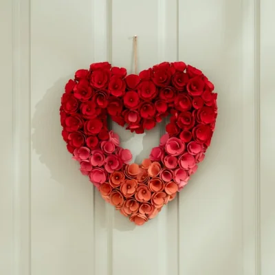 Dunelm Artificial Red Ombre Rose 34cm Heart Wreath