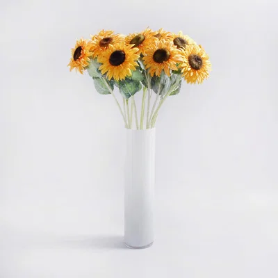 Dunelm Pack of 12 Artificial Sunflower Yellow Stem 69cm Yellow, Green and White