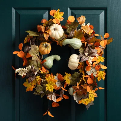 Dunelm Artificial Pumpkin & Gourd Wreath MultiColoured