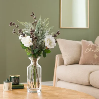 Dunelm Artificial White Rose, Fir & Pinecone Bouquet