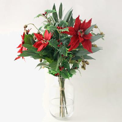 Dunelm Poinsetta Holly and Acorn Bouquet Red/Green