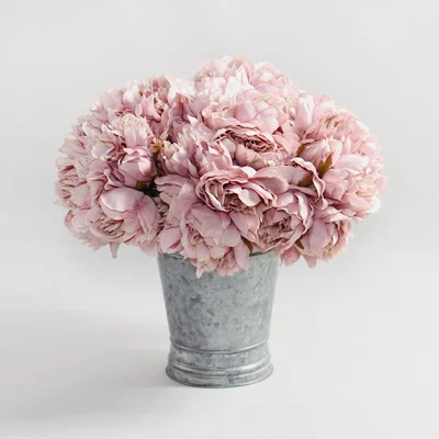 Dunelm Pack of 12 Artificial Peony Pink Bouquet 26cm Pink
