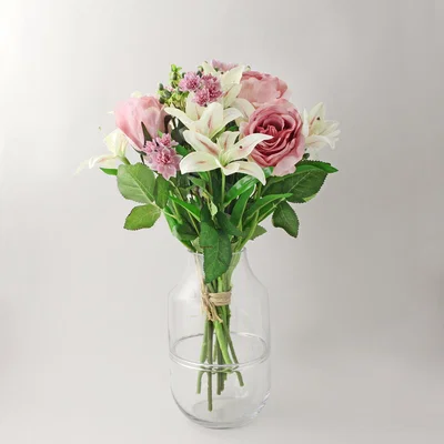 Dunelm Florals Forever Phoebe Tiger Lily Luxury Bouquet Pink 58cm Pink, Green and Clear