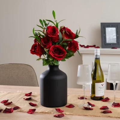 Dunelm Artificial Red Rose and Foliage Bouquet