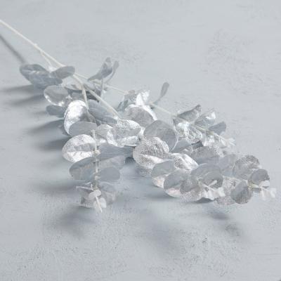 Dunelm Artificial Eucalyptus Silver Glitter Single Spray 90cm Silver