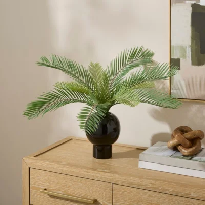 Dunelm Artificial Bread Palm Plant in Glossy Black Vase