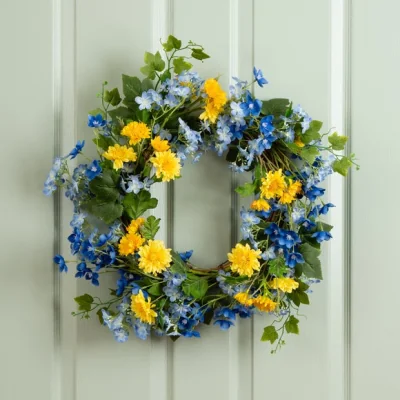 Dunelm Artificial Blue & Yellow Floral Wreath