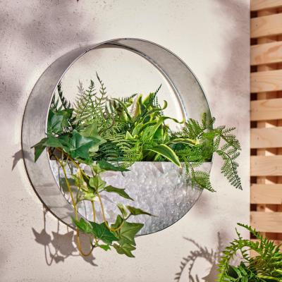 Dunelm Galvanised Metal Circle Wall Planter with Foilage Zinc