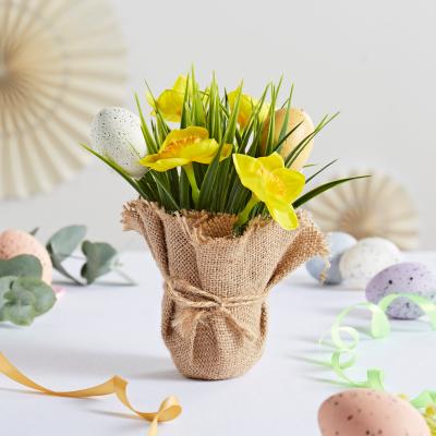 Dunelm Artificial Yellow Tulips in Hessian Wrap