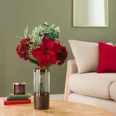 Dunelm Artificial Red Poinsettia & Hydrangea Bouquet