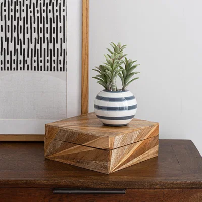 Dunelm Coastal Artificial Succulent in Blue Banded Ceramic Pot Green/White