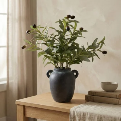 Dunelm Artificial Olive Tree In Black Papier Mache Pot