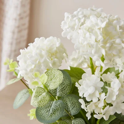 Dunelm Artificial Hydrangea & Eucalyptus in Ribbed Plant Pot