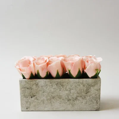 Dunelm Artificial Roses Pink in Pot 11cm Green and Pink