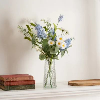 Dunelm Aritifical Blue & White Floral Arrangement in Glass Vase