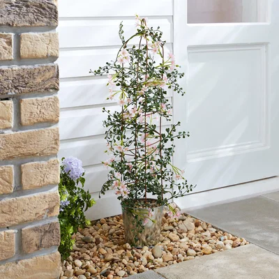 Dunelm Artificial Plant with Obelisk in Metal Pot Green