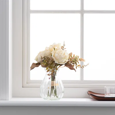 Dunelm Artificial Dried Rose Bouquet in Glass Vase Cream